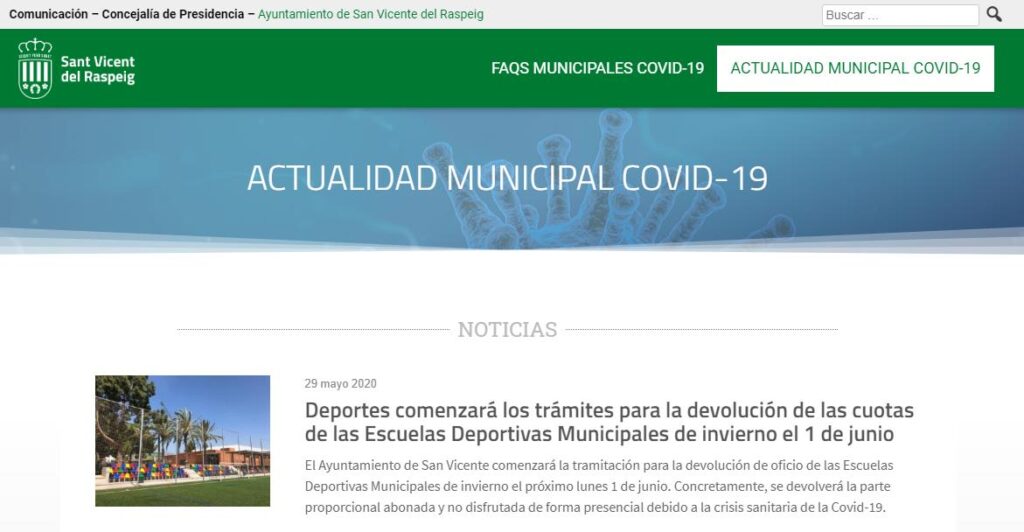 Pantallazo de la web municipal covid-19