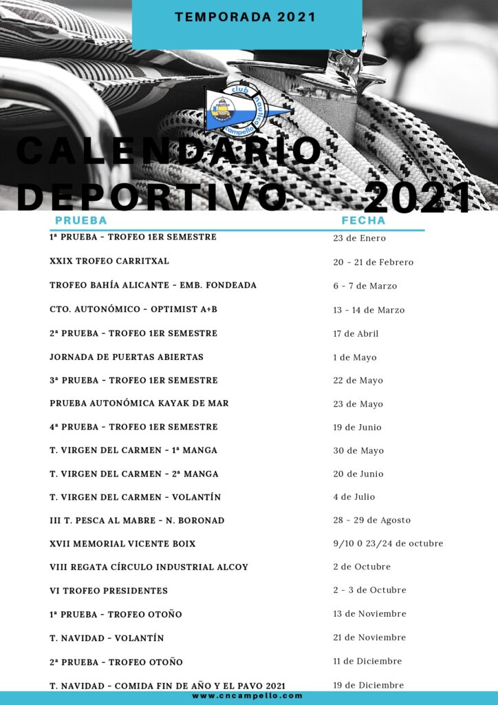 Calendario deportivo del CNC para la temporada 2021