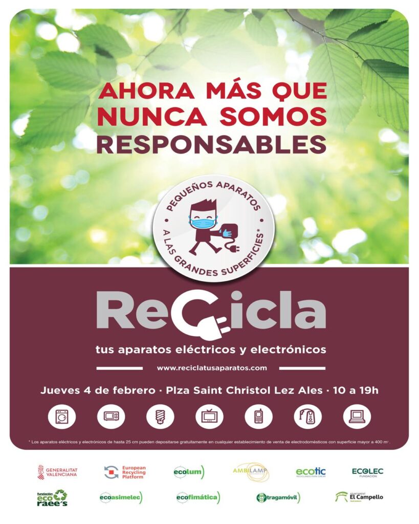 Cartel de la campaña “Recicla tus aparatos, para el adecuado reciclaje de RAEEs