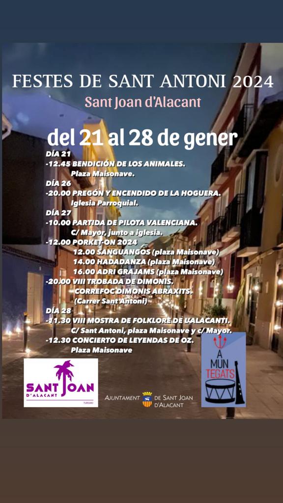 Programació de les festes de Sant Antoni 2024 Somos L'Alacantí