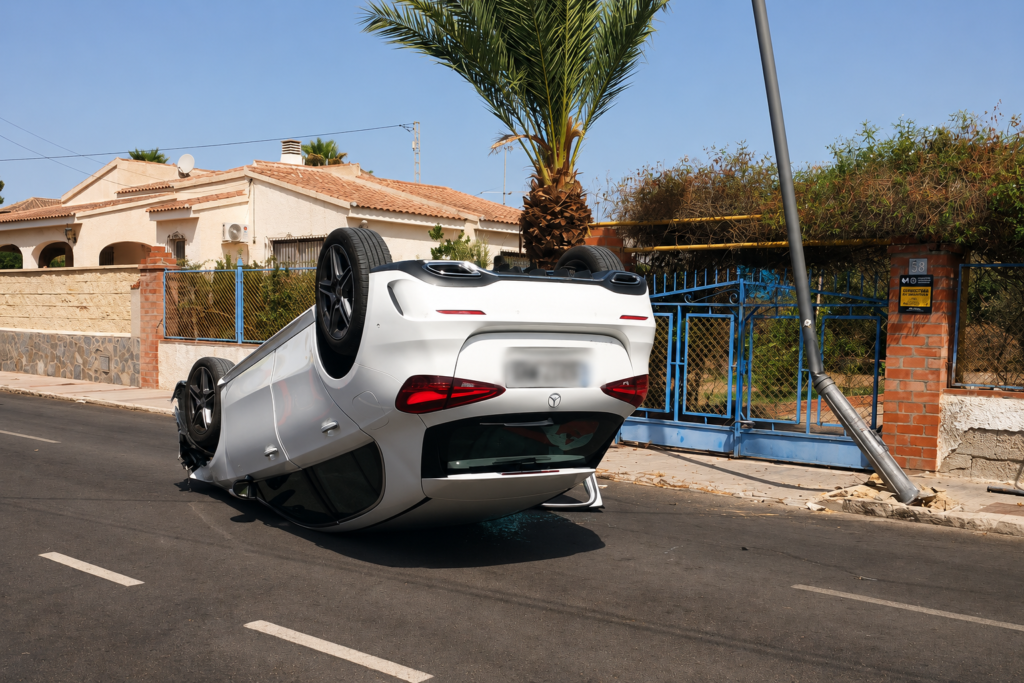 Imagen de un accidente producido en la calle Guadalquivir de la urbanización Sol y Luz de San Vicente del Raspeig